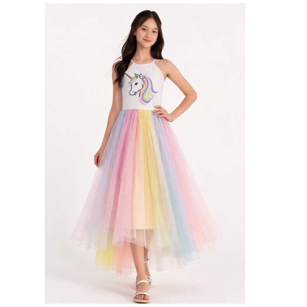 NWT Speechless Kids Unicorn‎ Rainbow Tulle Dress 16 Hi Low